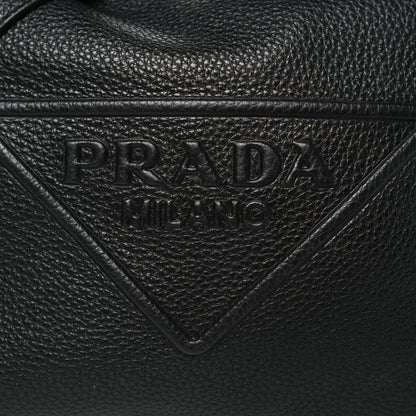 Prada Vitello Daino Triangle Logo Embossed Shoulder Bag Black 7 of 9