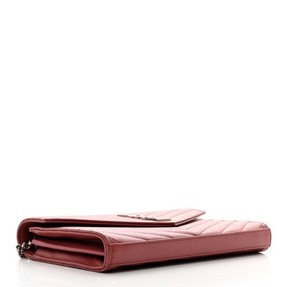 Saint Laurent Grain De Poudre Matelasse Chevron Monogram Chain Wallet Blush Fonce 4 of 9