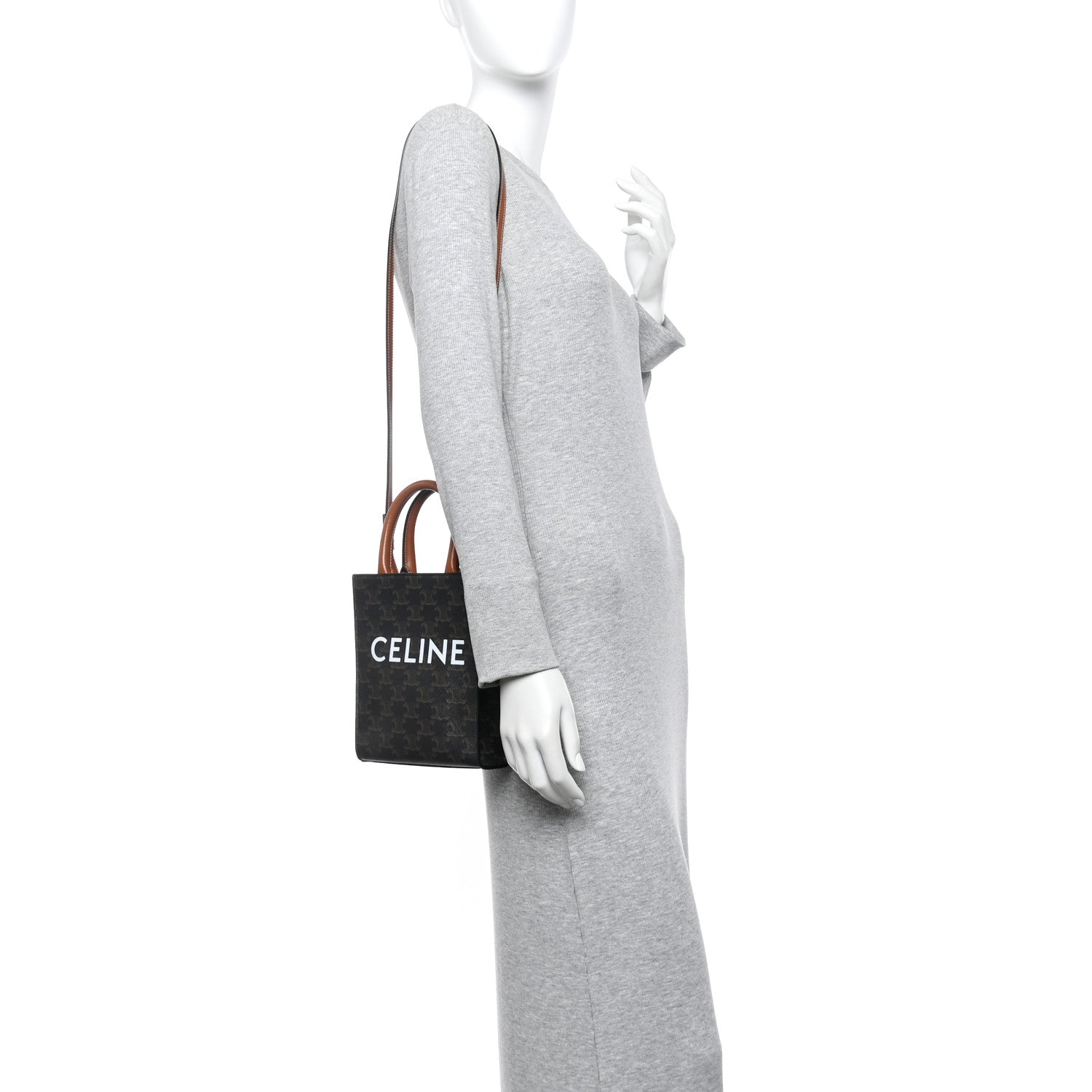 Celine Triomphe Canvas Calfskin Mini Vertical Cabas Tan 2 of 10