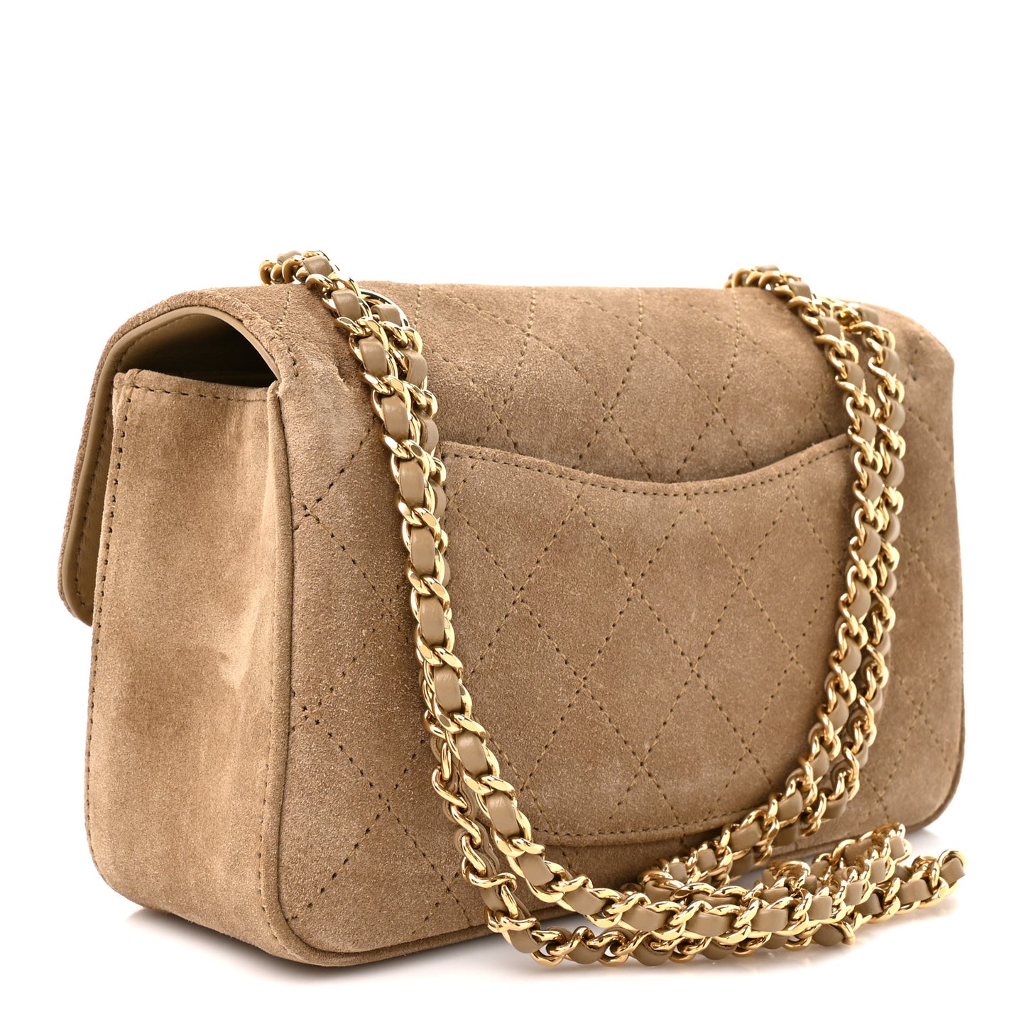Suede Calfskin Mini Souplissimo Flap Dark Beige