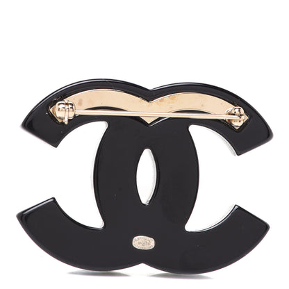 Chanel Resin Pearl Enamel Flower CC Brooch Black Blue Gold 3 of 5