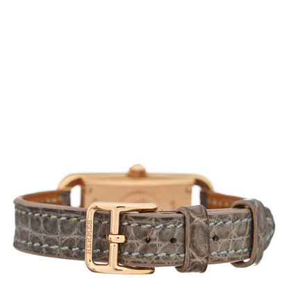 Hermes 18K Rose Gold Alligator Diamond 17mm Nantucket Jete De Diamants Quartz Watch Gris Perle 3 of 5