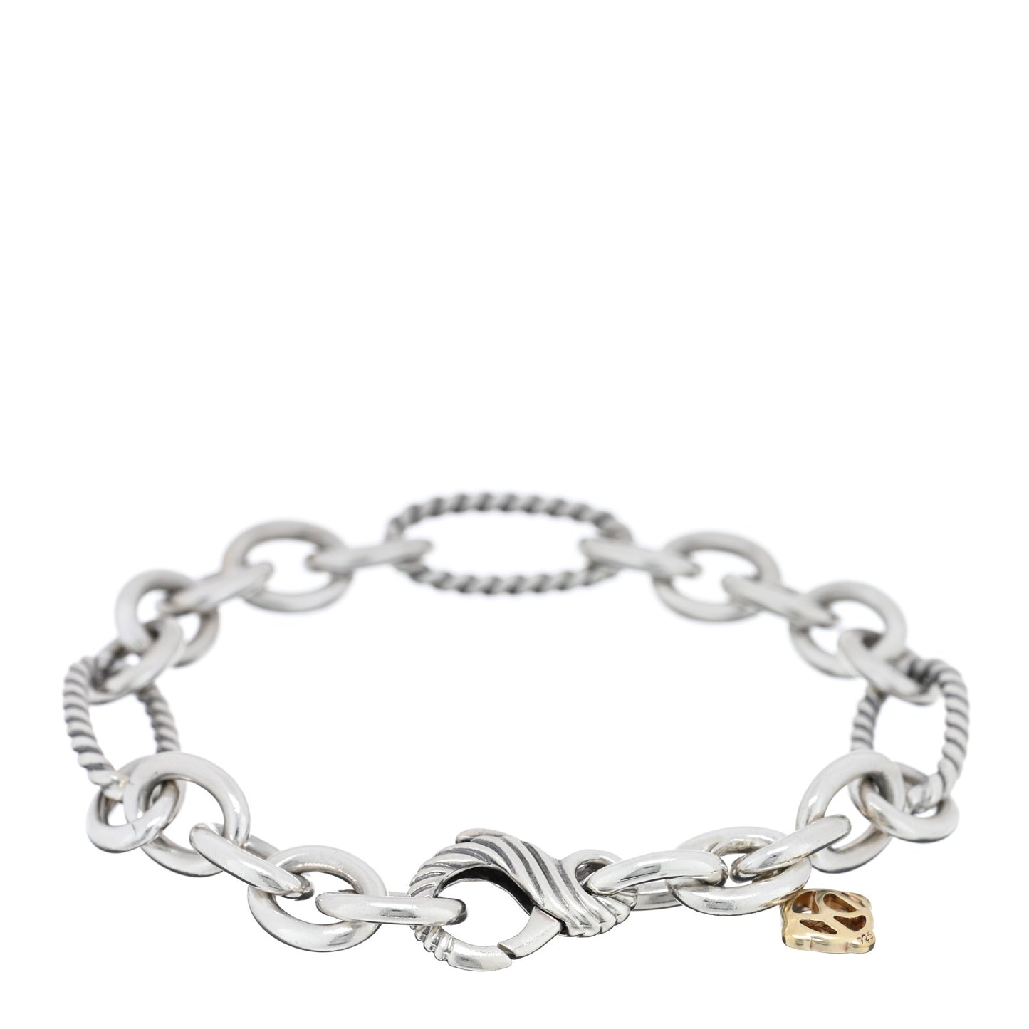 Sterling Silver 18K Yellow Gold Elongated Link Chain Bracelet