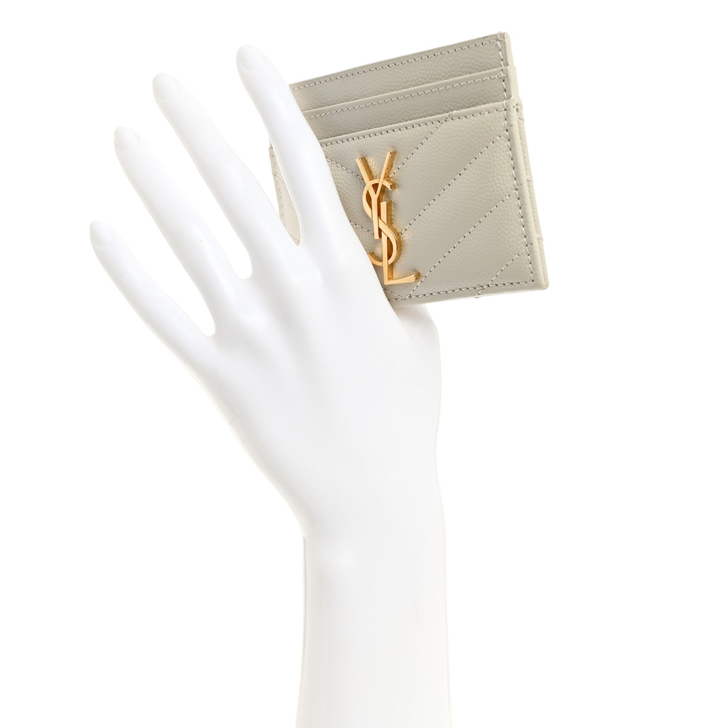 Grain De Poudre Matelasse Chevron Monogram Credit Card Case Crema Soft