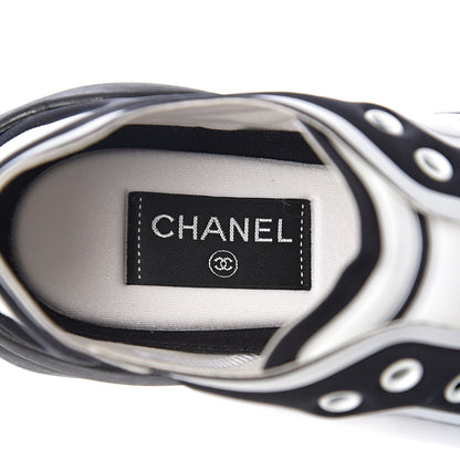 Chanel Lycra Womens CC Sneakers 38 White Black 6 of 10
