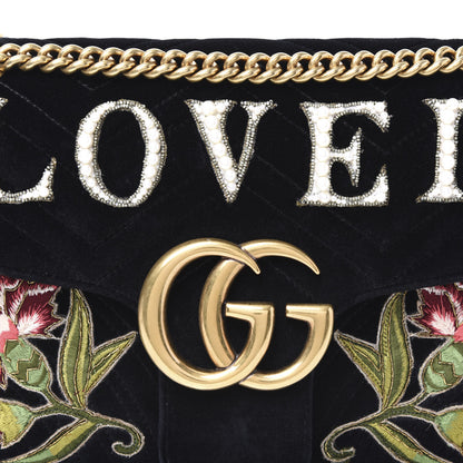 Gucci Velvet Matelasse Loved Embroidered Medium GG Marmont Shoulder Bag Black 10 of 11