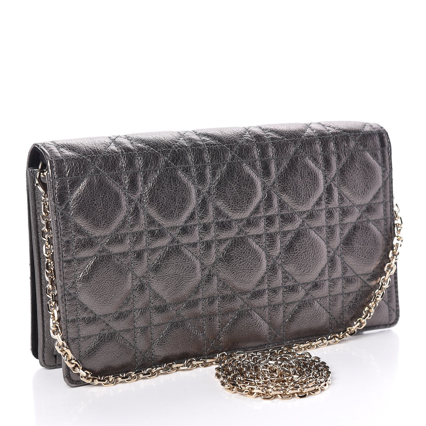 Metallic Calfskin Cannage Lady Dior Convertible Clutch Gunmetal