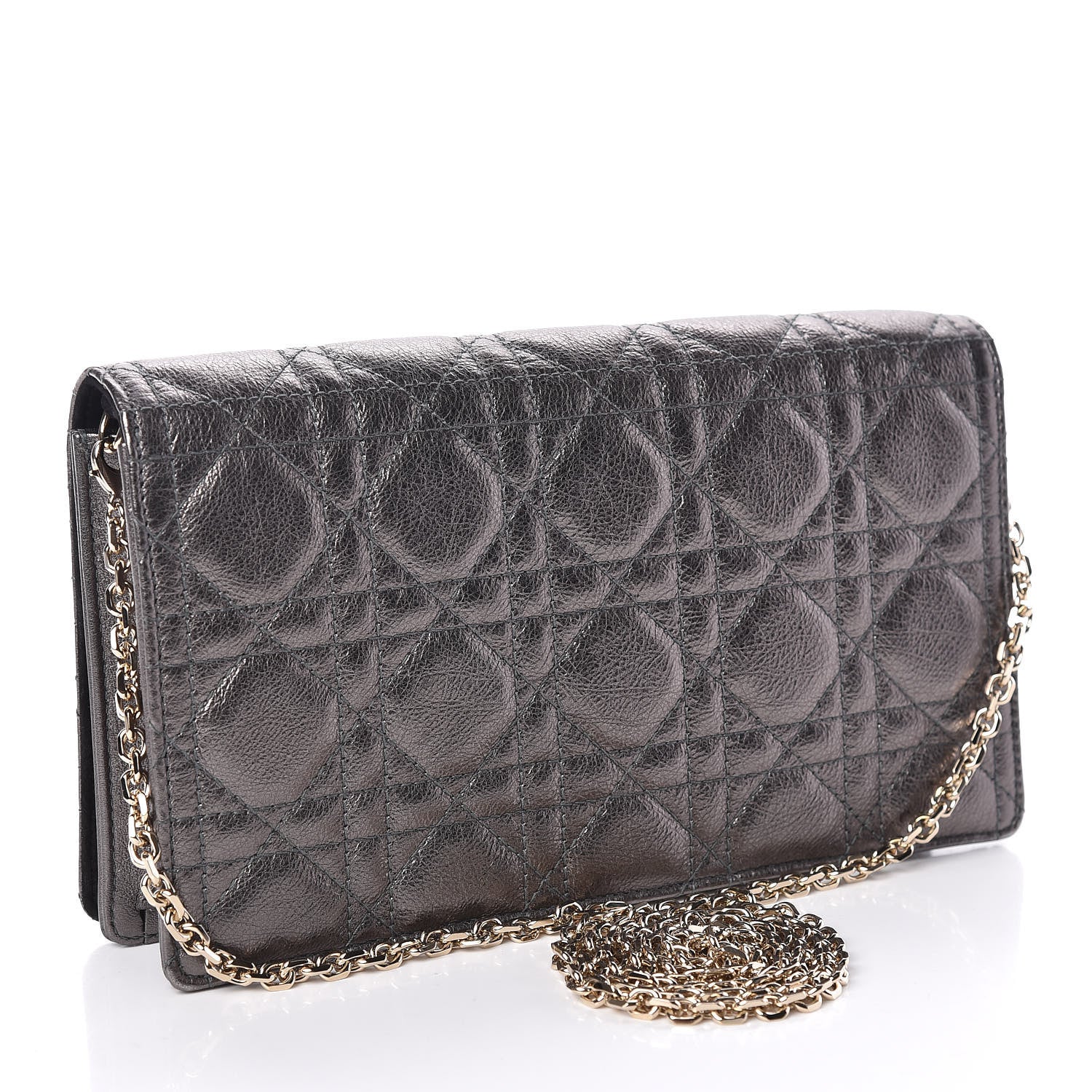 Christian Dior Metallic Calfskin Cannage Lady Dior Convertible Clutch Gunmetal 4 of 10