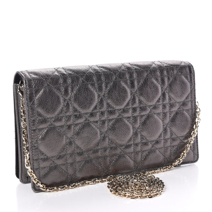 Christian Dior Metallic Calfskin Cannage Lady Dior Convertible Clutch Gunmetal 4 of 10