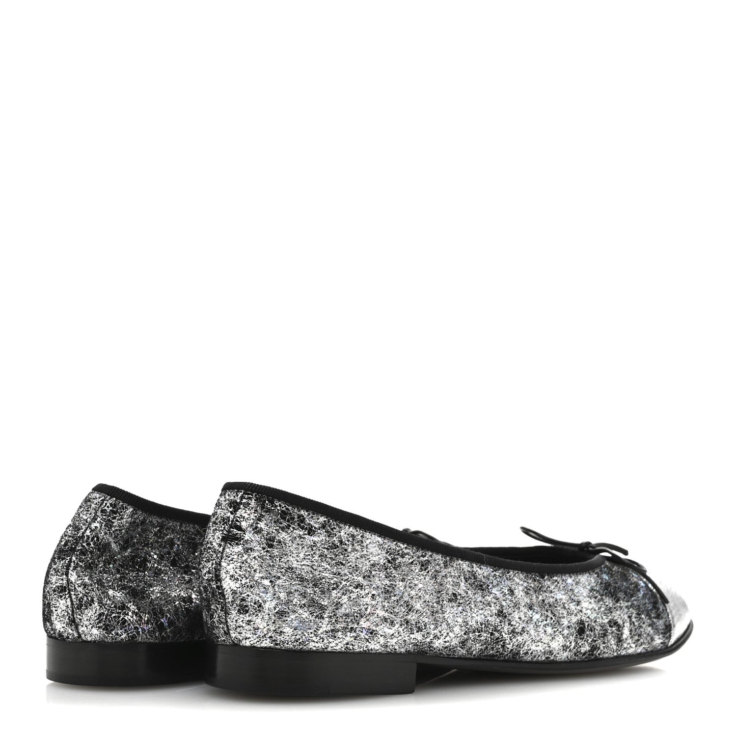 Metallic Calfskin Hologram Cap Toe Ballerina Flats 38.5 Silver