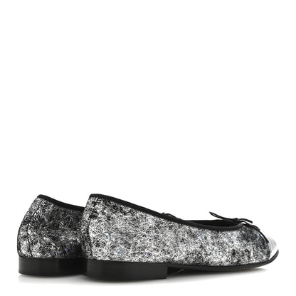 Chanel Metallic Calfskin Hologram Cap Toe Ballerina Flats 38.5 Silver 5 of 10