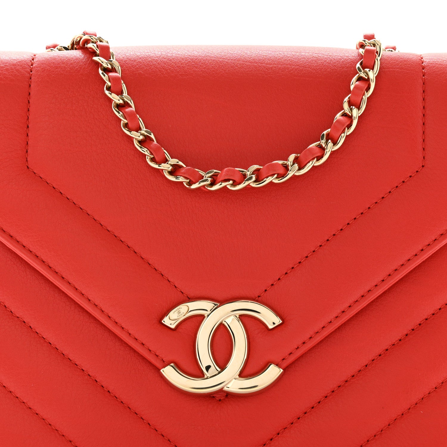 Chanel Calfskin Quilted Chevron Small Envelope Flap Red 8 of 12