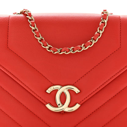 Chanel Calfskin Quilted Chevron Small Envelope Flap Red 8 of 12