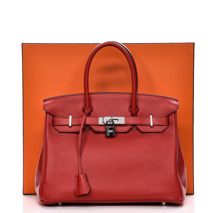 Hermes Taurillon Clemence Birkin 30 Rouge Casaque 20 of 33