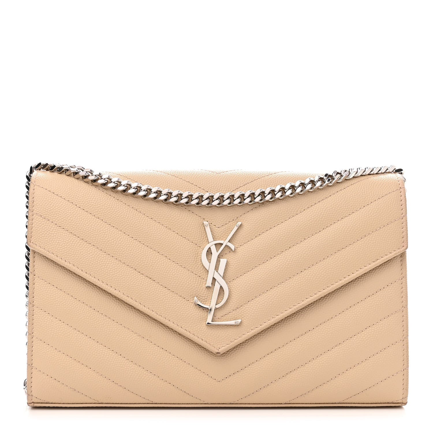 Saint Laurent Grain De Poudre Matelasse Chevron Monogram Chain Wallet Nude Powder 1 of 12