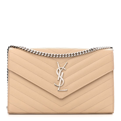 Saint Laurent Grain De Poudre Matelasse Chevron Monogram Chain Wallet Nude Powder 1 of 12