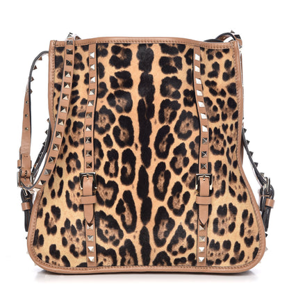 Valentino Garavani Calf Hair Leopard Print Rockstud Shopper Tote Tan 1 of 10