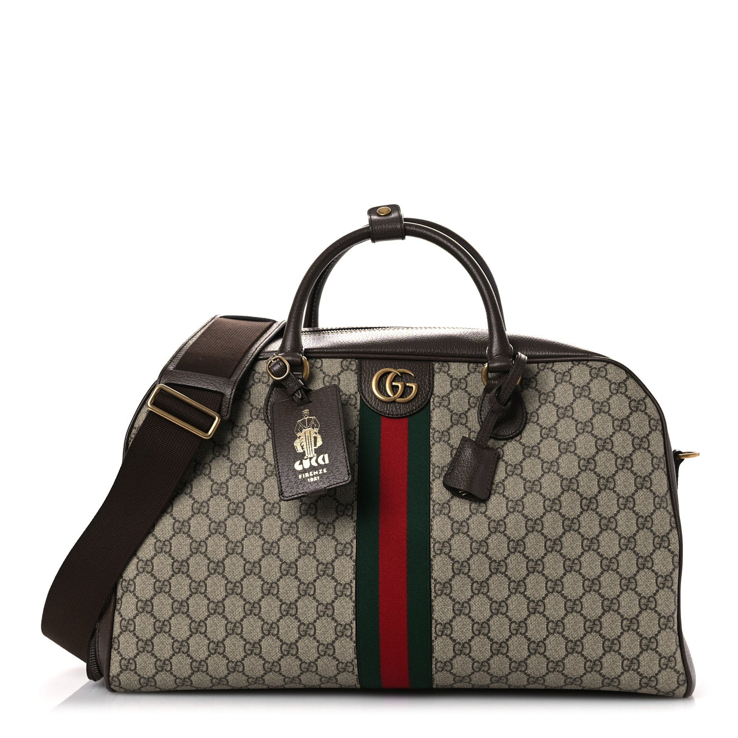 GG Supreme Monogram Textured Dollar Calfskin Web Large Savoy Bowling Bag Beige Ebony New Acero