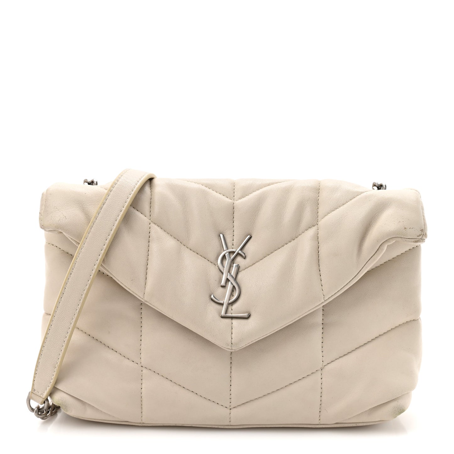 Lambskin Quilted Toy Loulou Puffer Monogram Chain Satchel Crema Soft Crema Soft