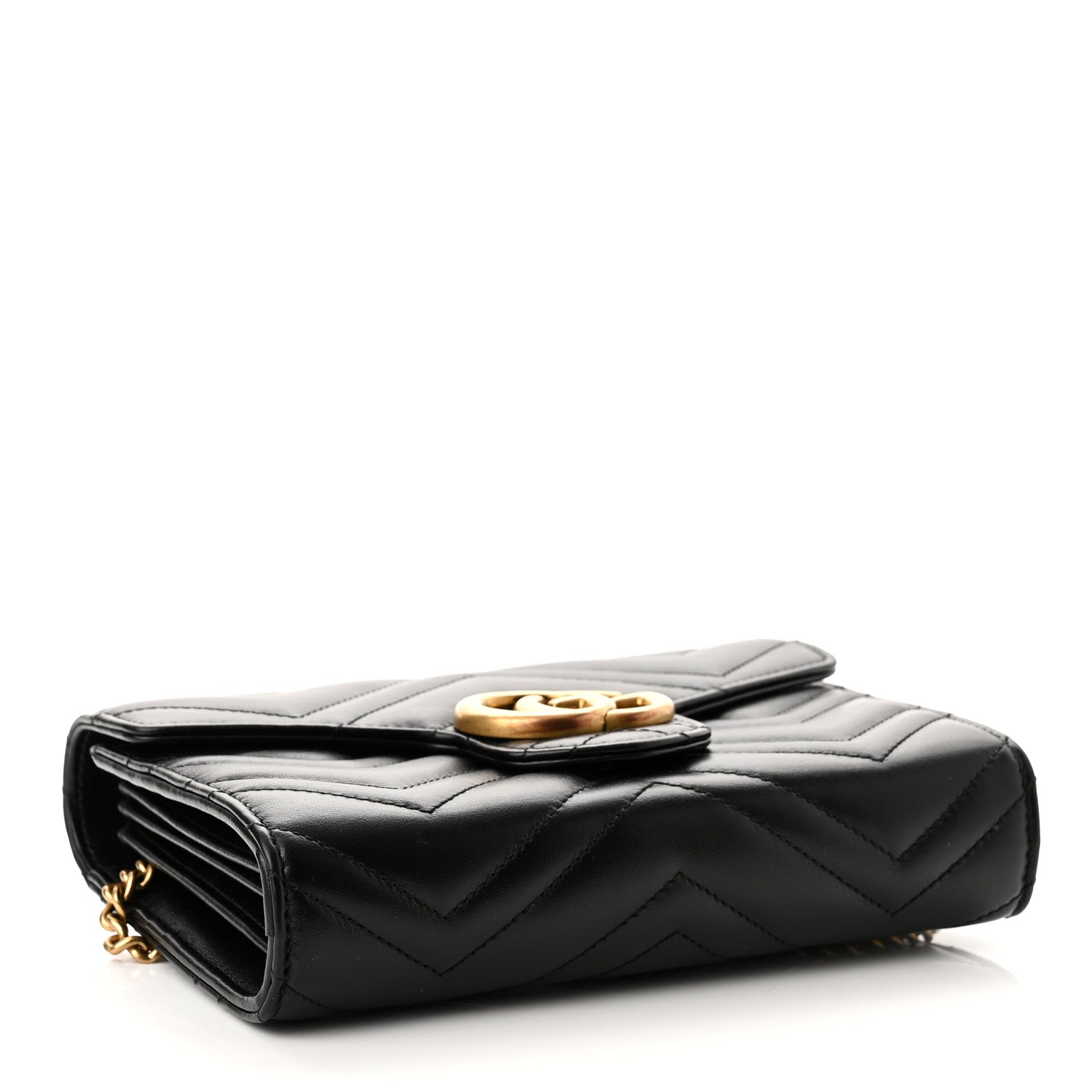 Gucci Calfskin Matelasse GG Marmont Chain Wallet Black 4 of 11