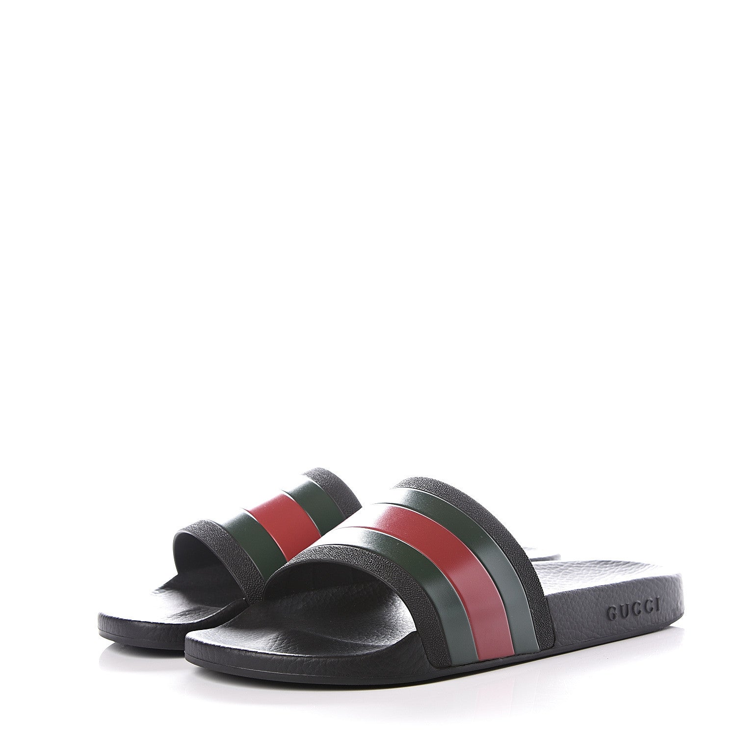 Gucci Rubber Web Mens Pool Slide Sandals 11 Black Green Red 2 of 11