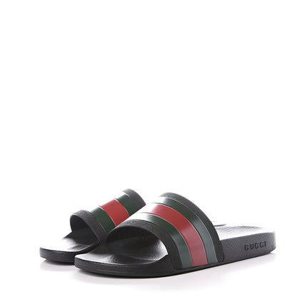 Gucci Rubber Web Mens Pool Slide Sandals 11 Black Green Red 2 of 11