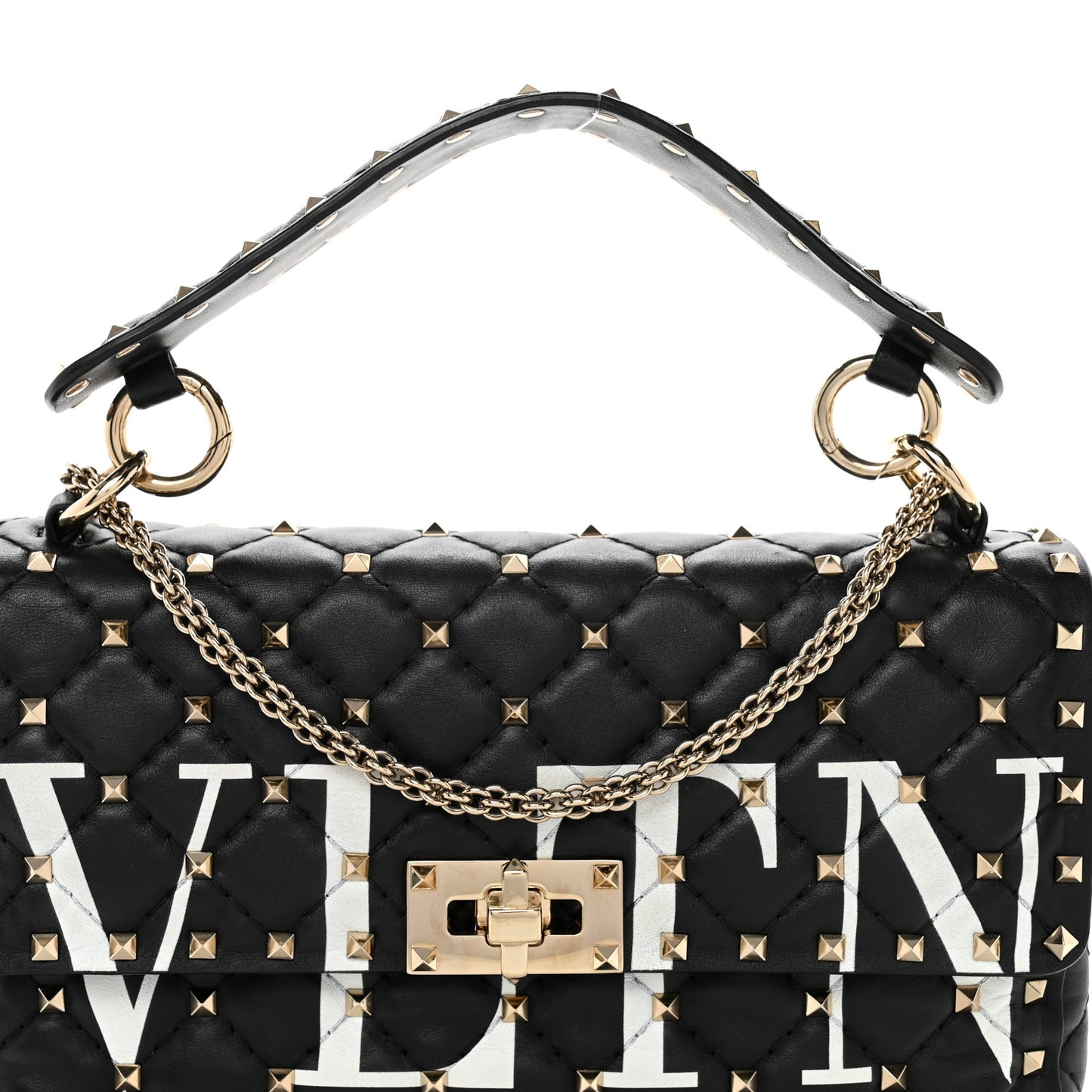 Lambskin VLTN Print Medium Rockstud Spike Shoulder Bag Black
