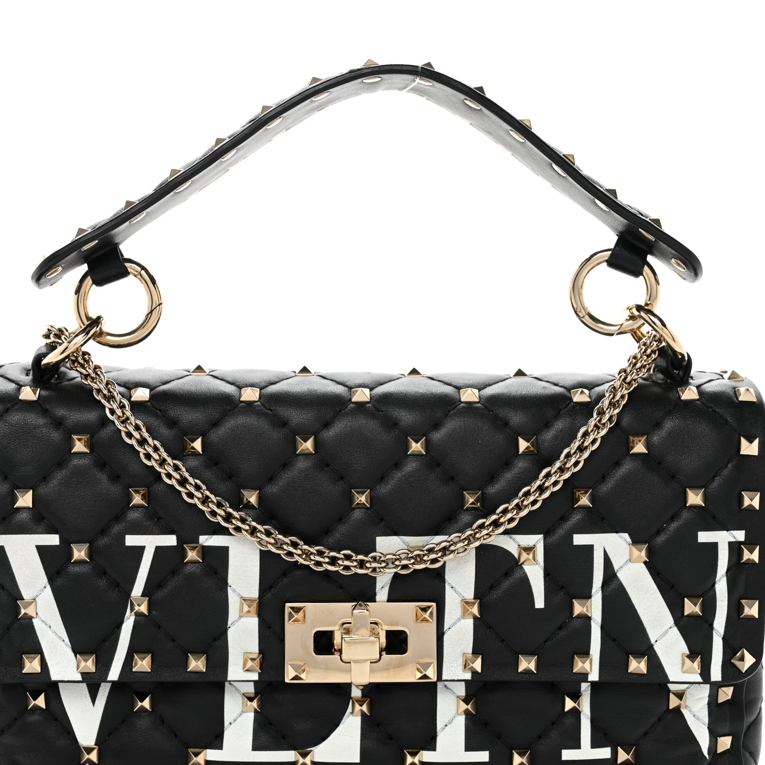 Valentino Garavani Lambskin VLTN Print Medium Rockstud Spike Shoulder Bag Black 8 of 10