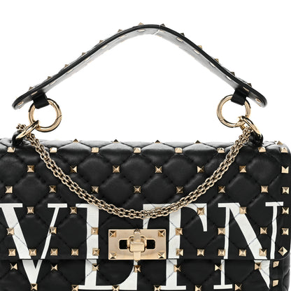 Valentino Garavani Lambskin VLTN Print Medium Rockstud Spike Shoulder Bag Black 8 of 10