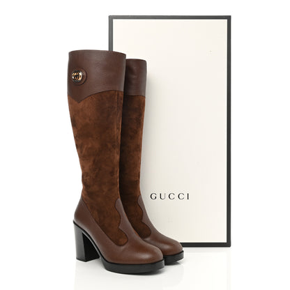 Gucci Austin Calfskin Super Softy Suede Interlocking G Knee High Boots 38.5 Brown Mahogany 12 of 12