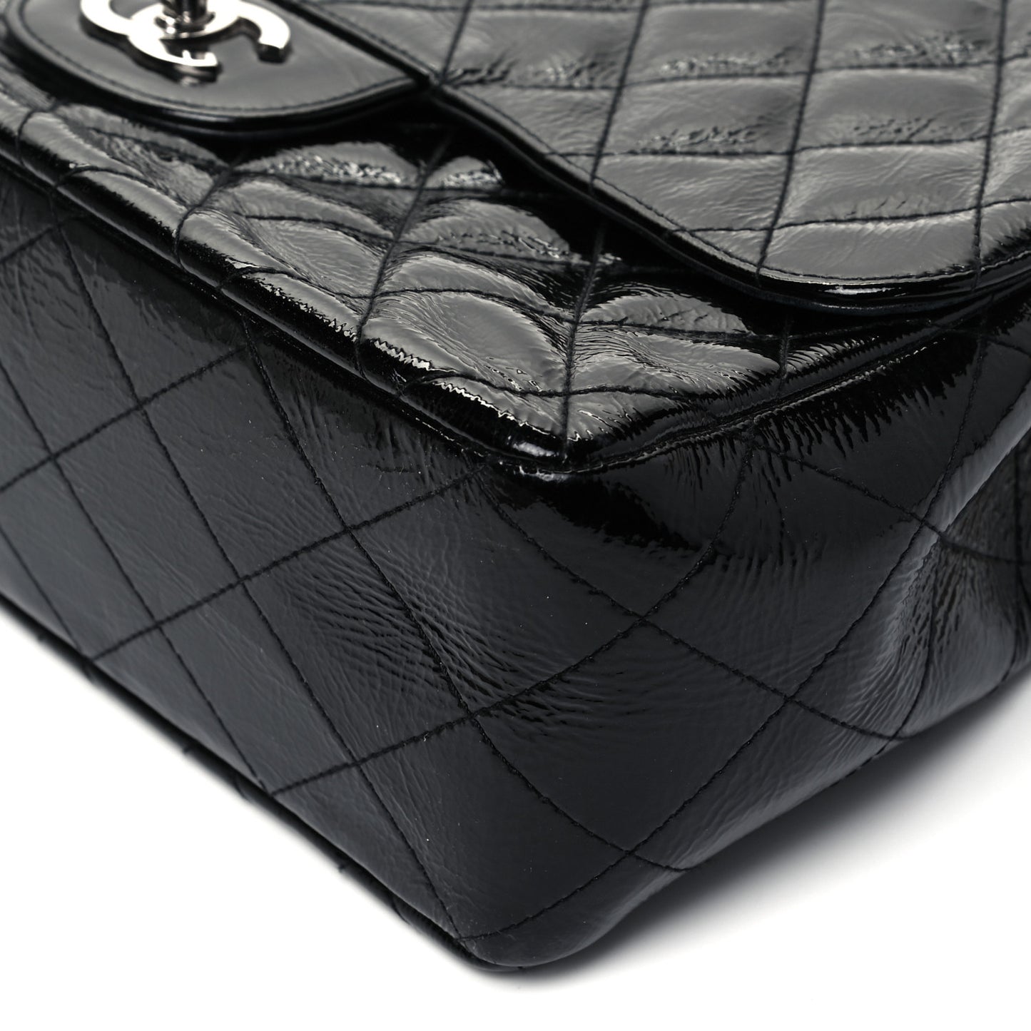Crinkled Patent Quilted Jumbo Single Flap Black