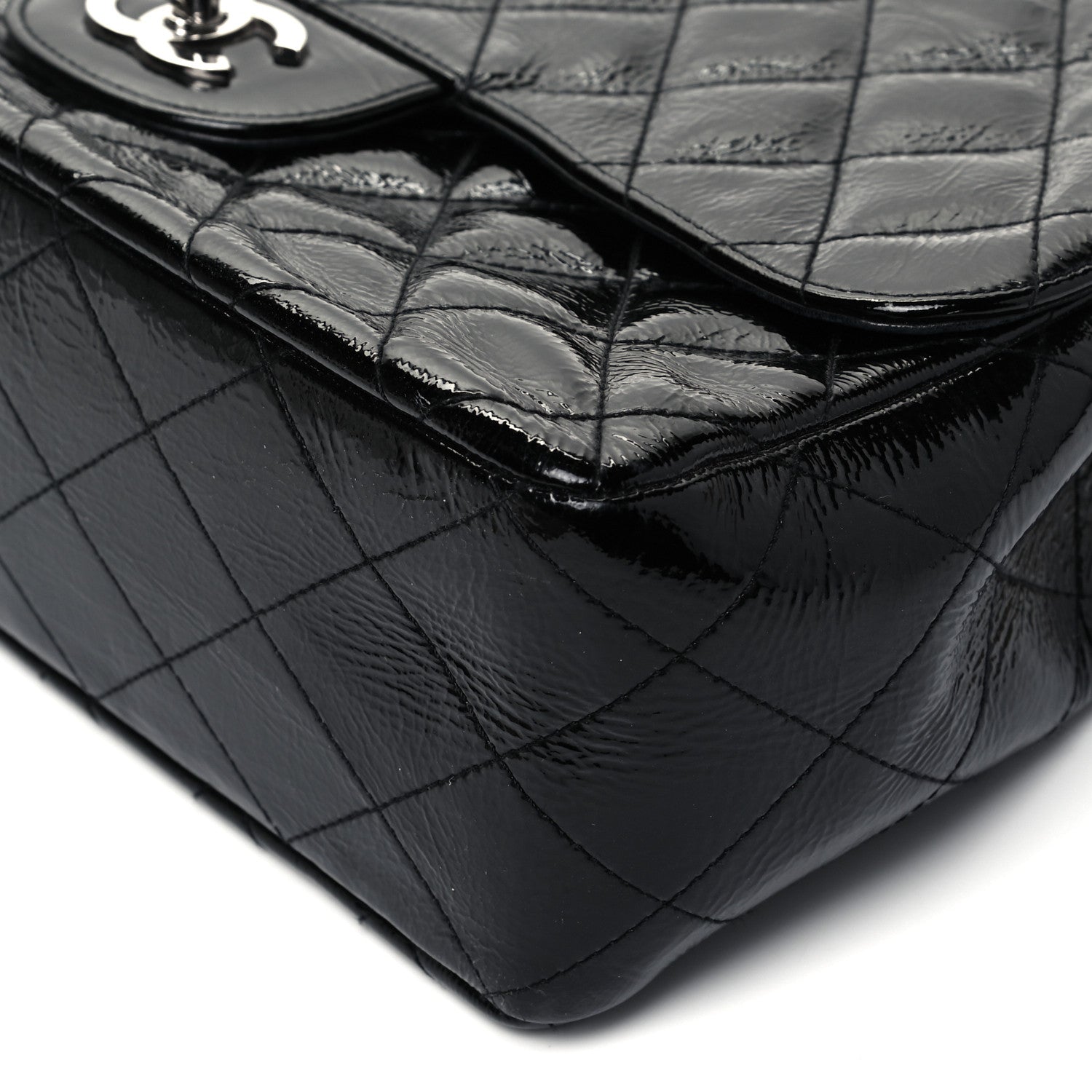 Chanel Crinkled Patent Quilted Jumbo Single Flap Black 9 of 9