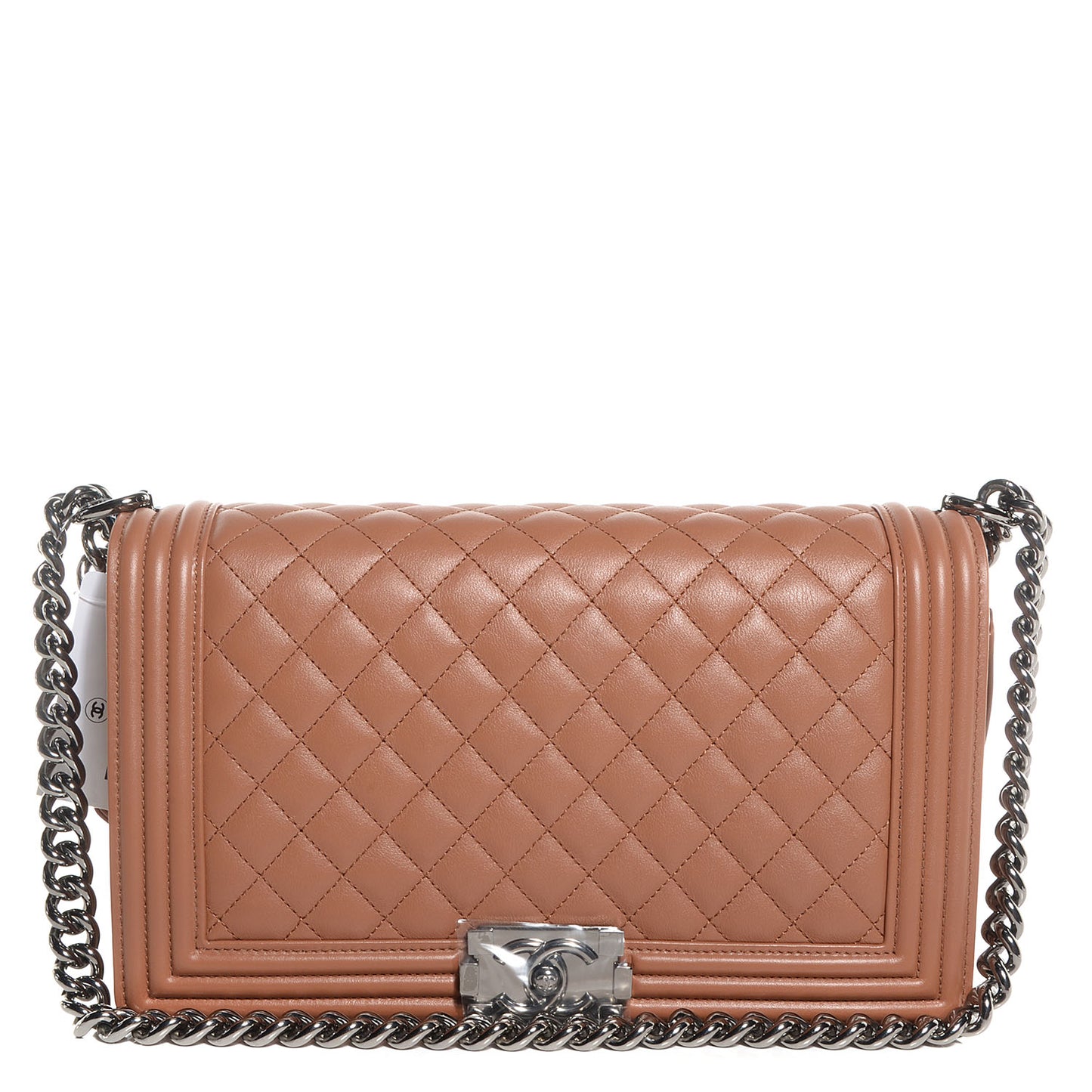 Metallic Calfskin Quilted New Medium Boy Flap Dark Beige