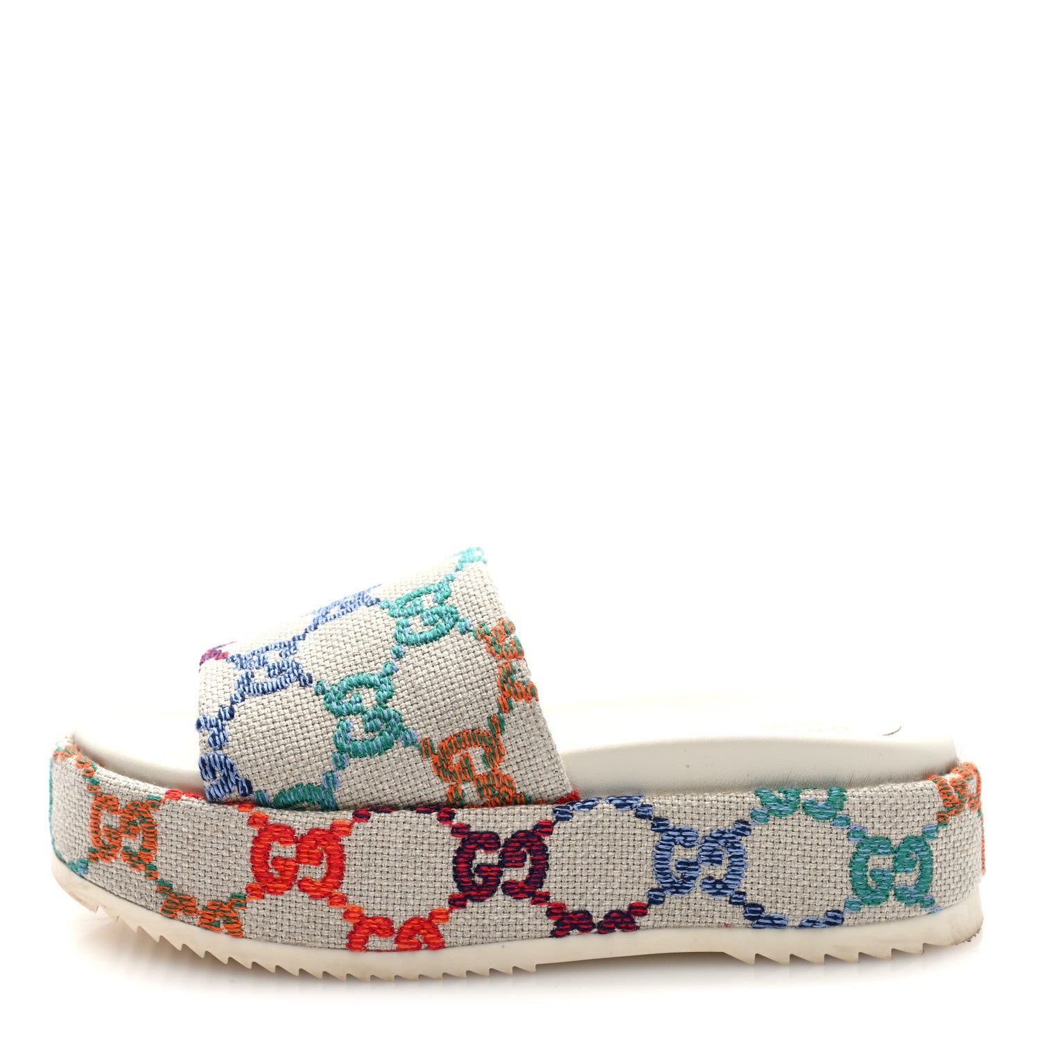 Gucci Linen Psychedelic Mini GG Monogram Angelina Platform 55mm Slide Sandals 38 Multicolor 1 of 8