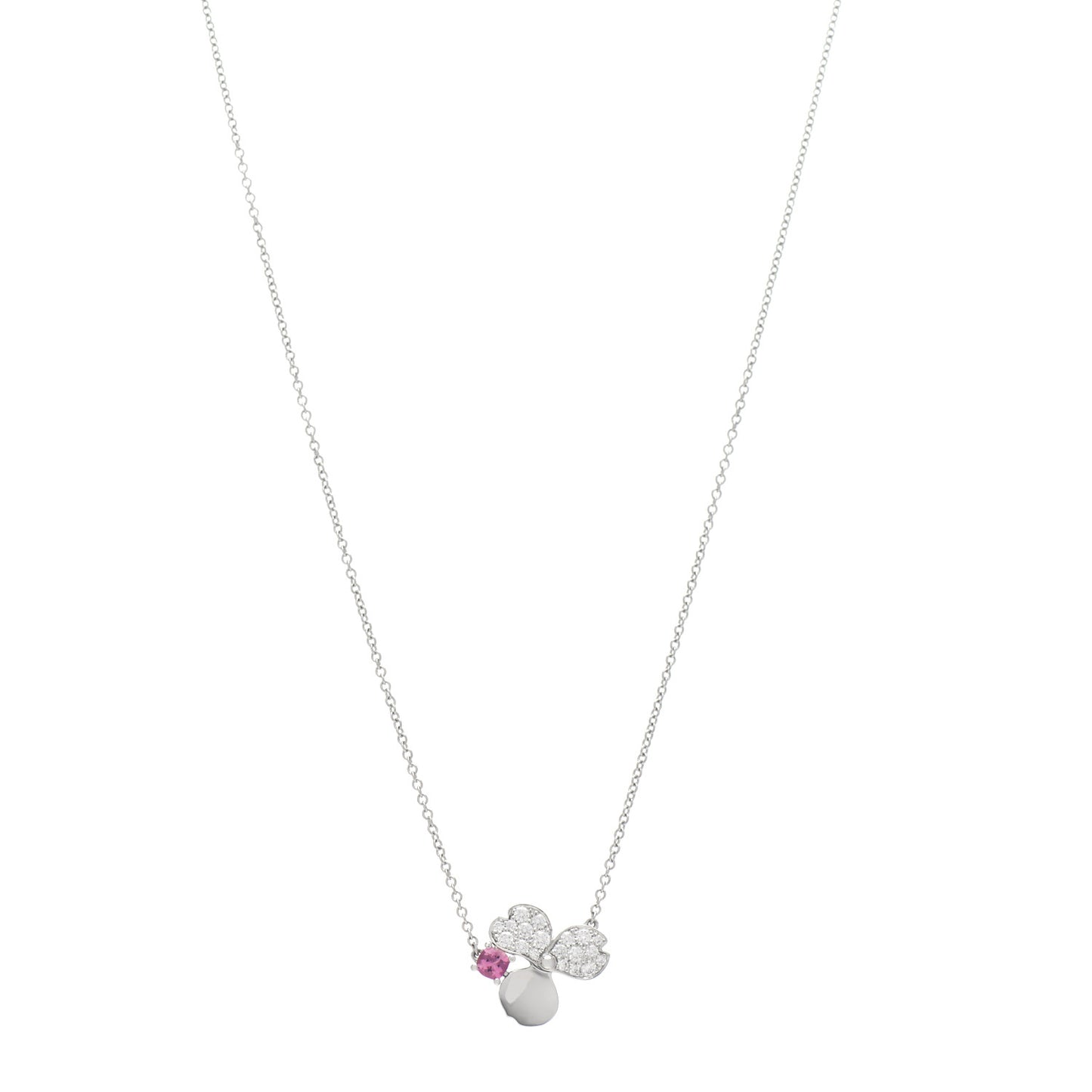 Platinum Diamond Pink Tourmaline Paper Flowers Pendant Necklace