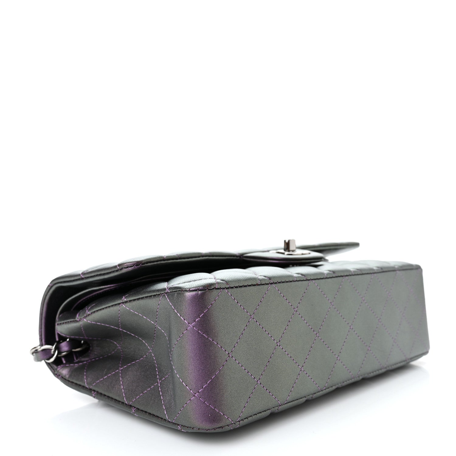Chanel Iridescent Lambskin Quilted Medium Double Flap Dark Purple 4 of 11