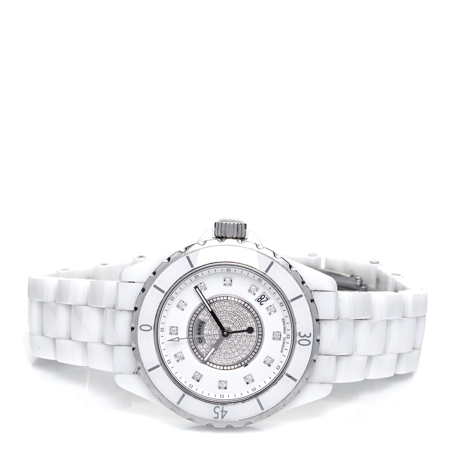 Chanel Stainless Steel Ceramic Diamond Dial 38mm J12 Automatic Watch White 2 of 5