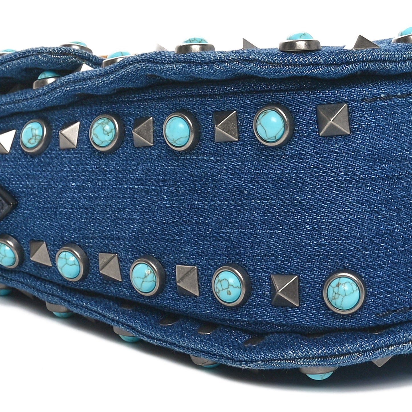 Denim Medium Guitar Strap Rockstud Rolling Flap Saddle Bag