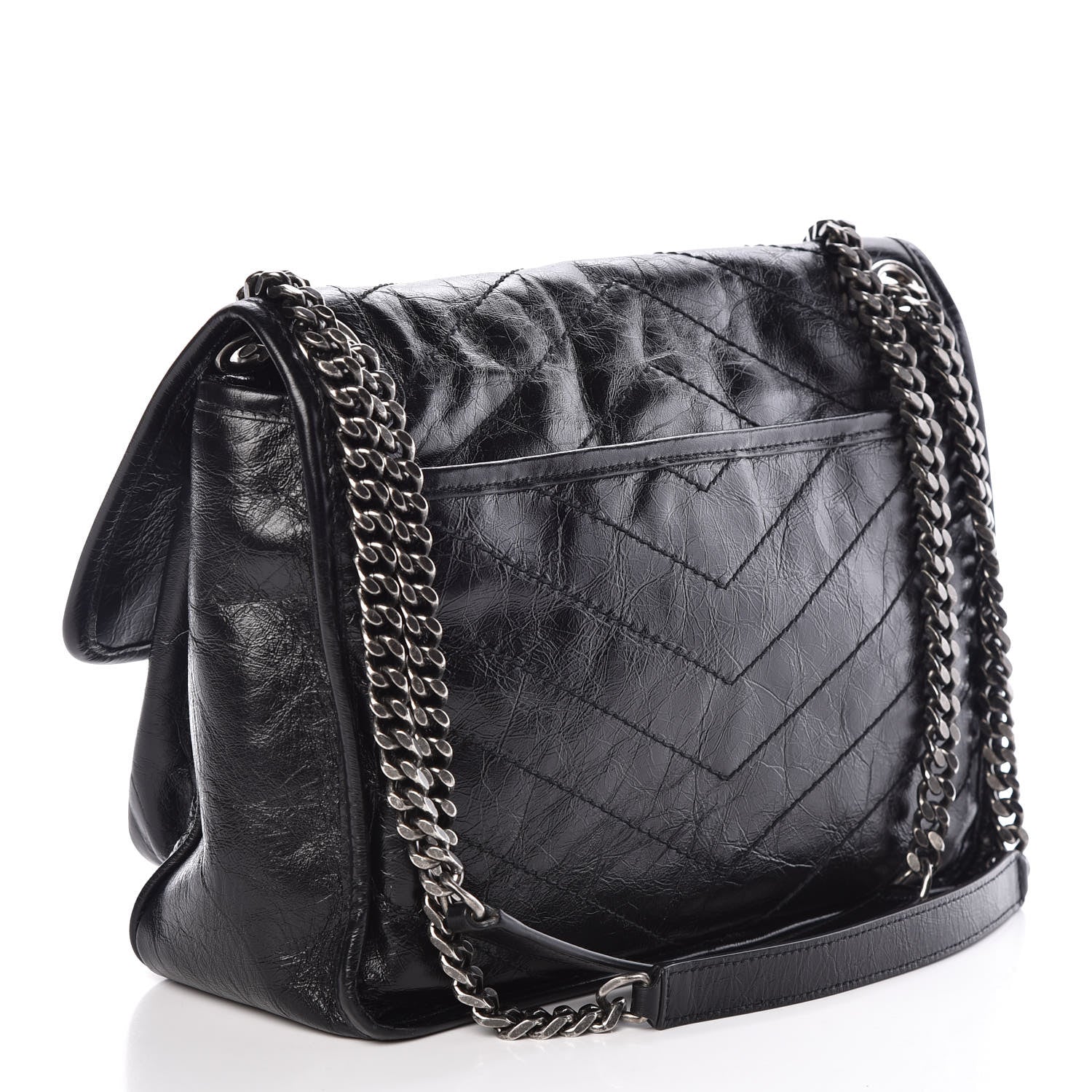 Saint Laurent Crinkled Calfskin Matelasse Monogram Medium Niki Chain Satchel Black 3 of 8