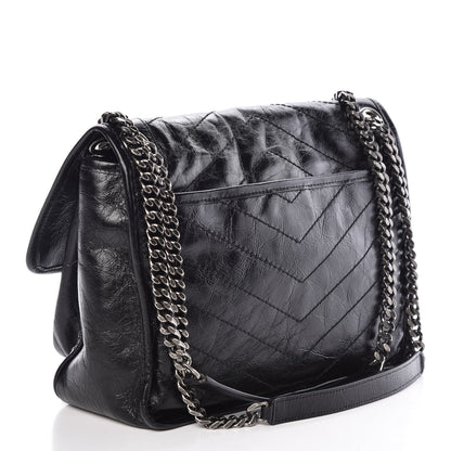 Saint Laurent Crinkled Calfskin Matelasse Monogram Medium Niki Chain Satchel Black 3 of 8