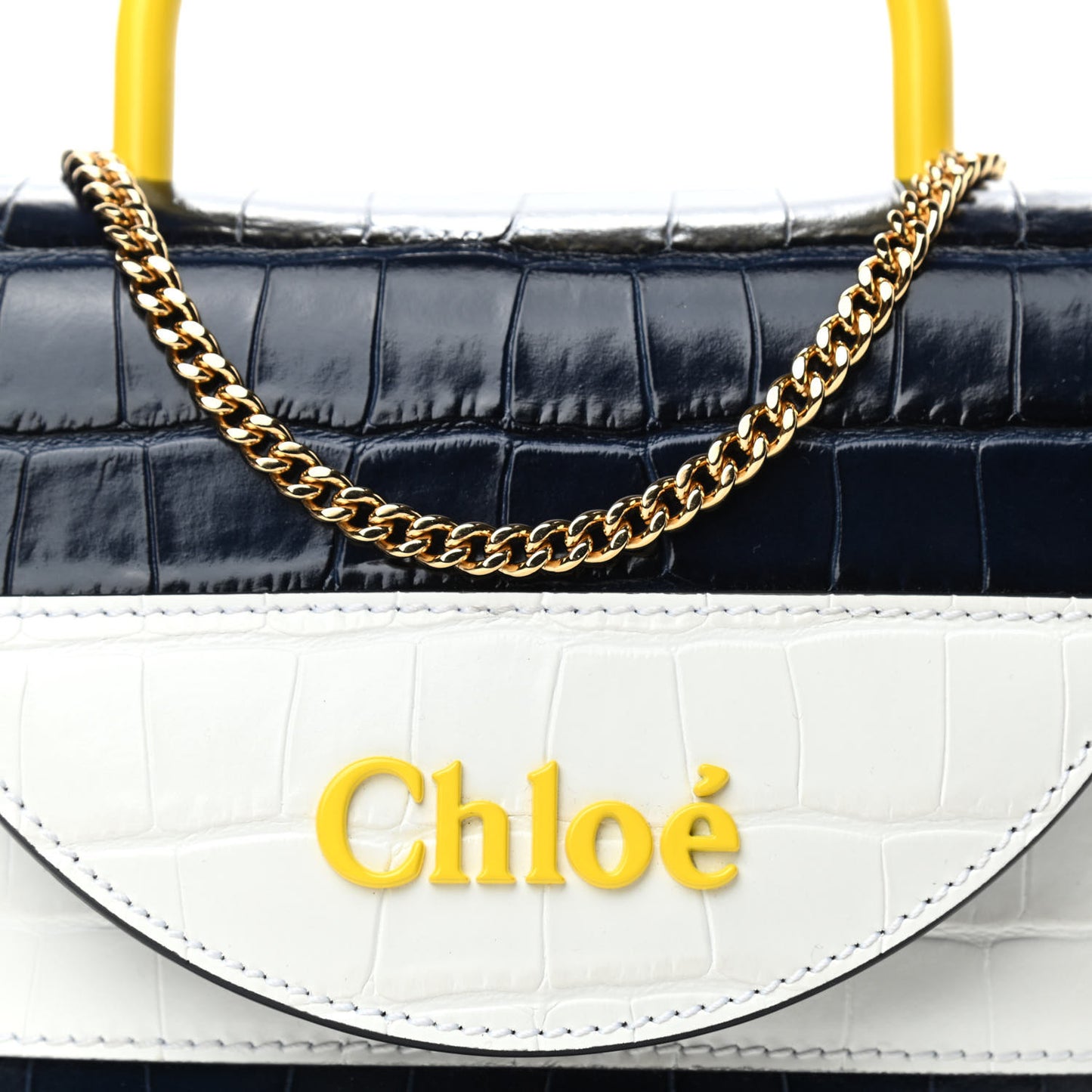 Calfskin Crocodile Embossed Small Aby Lock Full Blue