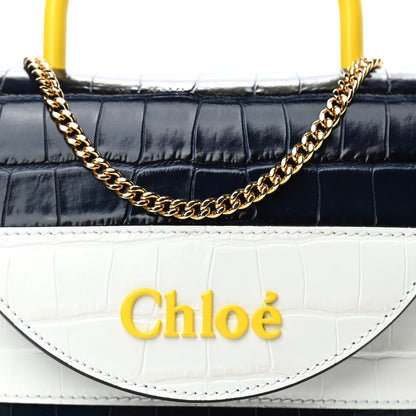 Chloe Calfskin Crocodile Embossed Small Aby Lock Full Blue 7 of 9
