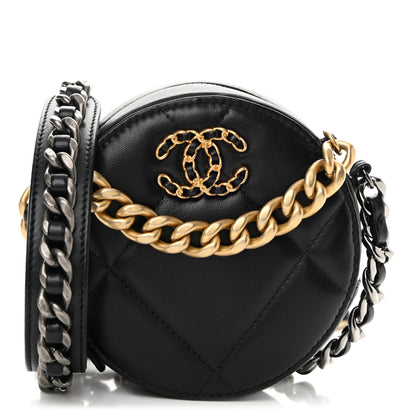 Chanel Lambskin Quilted Chanel 19 Round Clutch With Chain Black 1 of 13