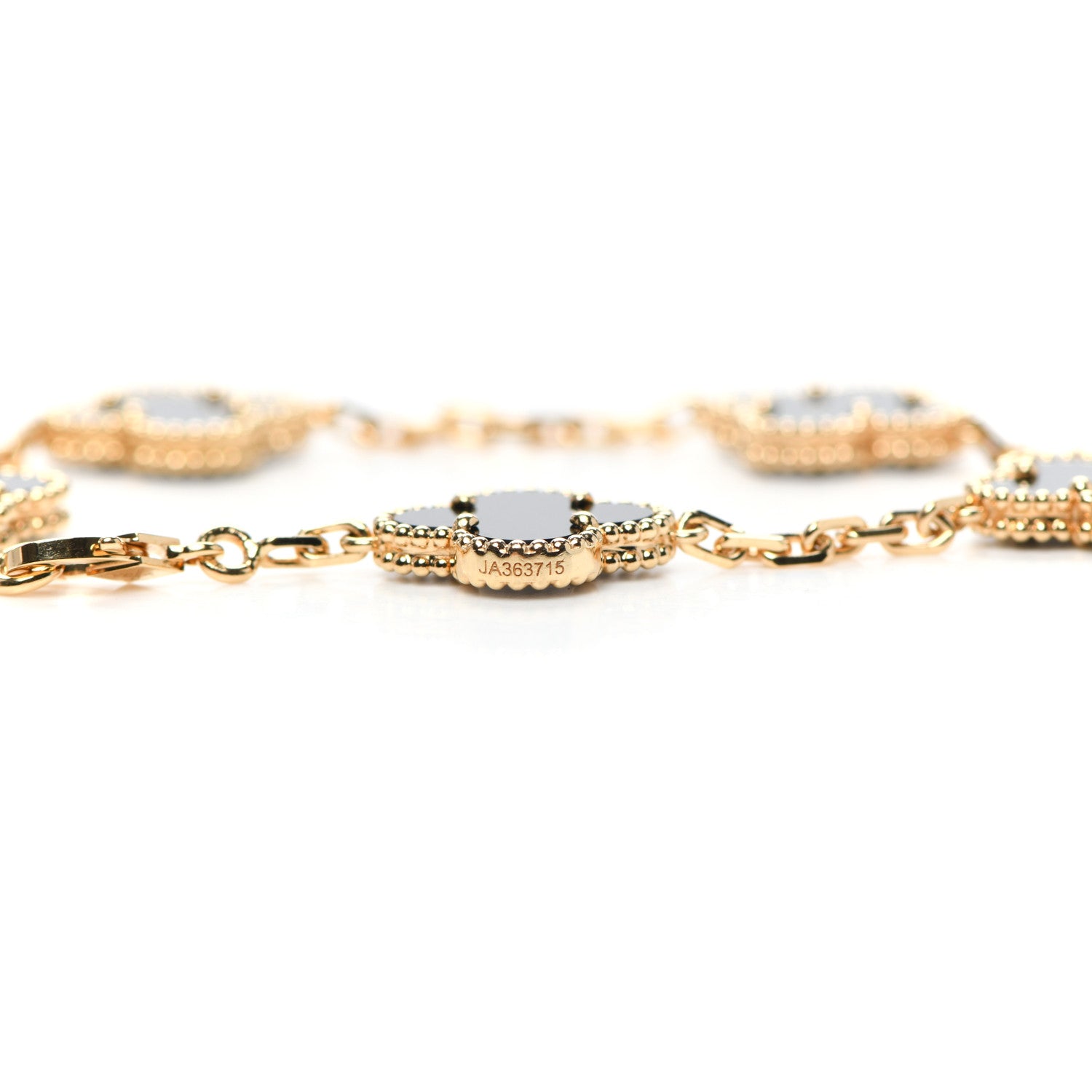 Van Cleef & Arpels 18K Yellow Gold Black Onyx 5 Motifs Vintage Alhambra Bracelet 5 of 8