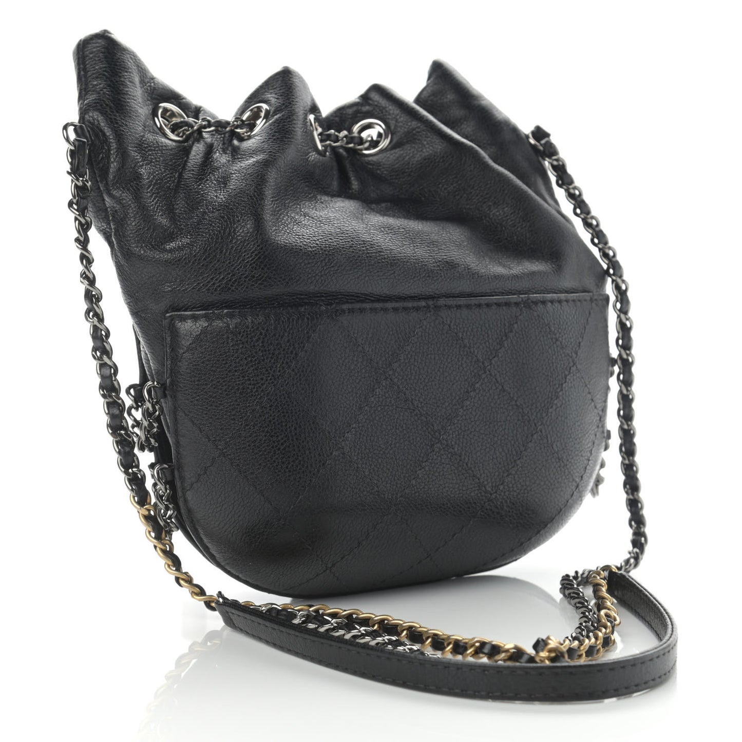 Calfskin Quilted Small Gabrielle Bucket Black