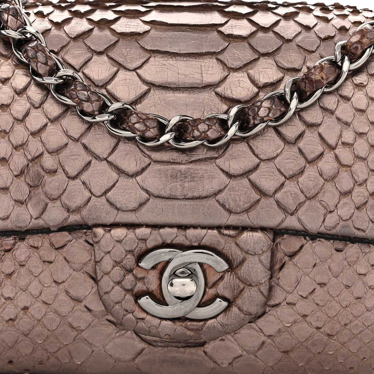 Metallic Snakeskin Mini Rectangular Flap Bronze
