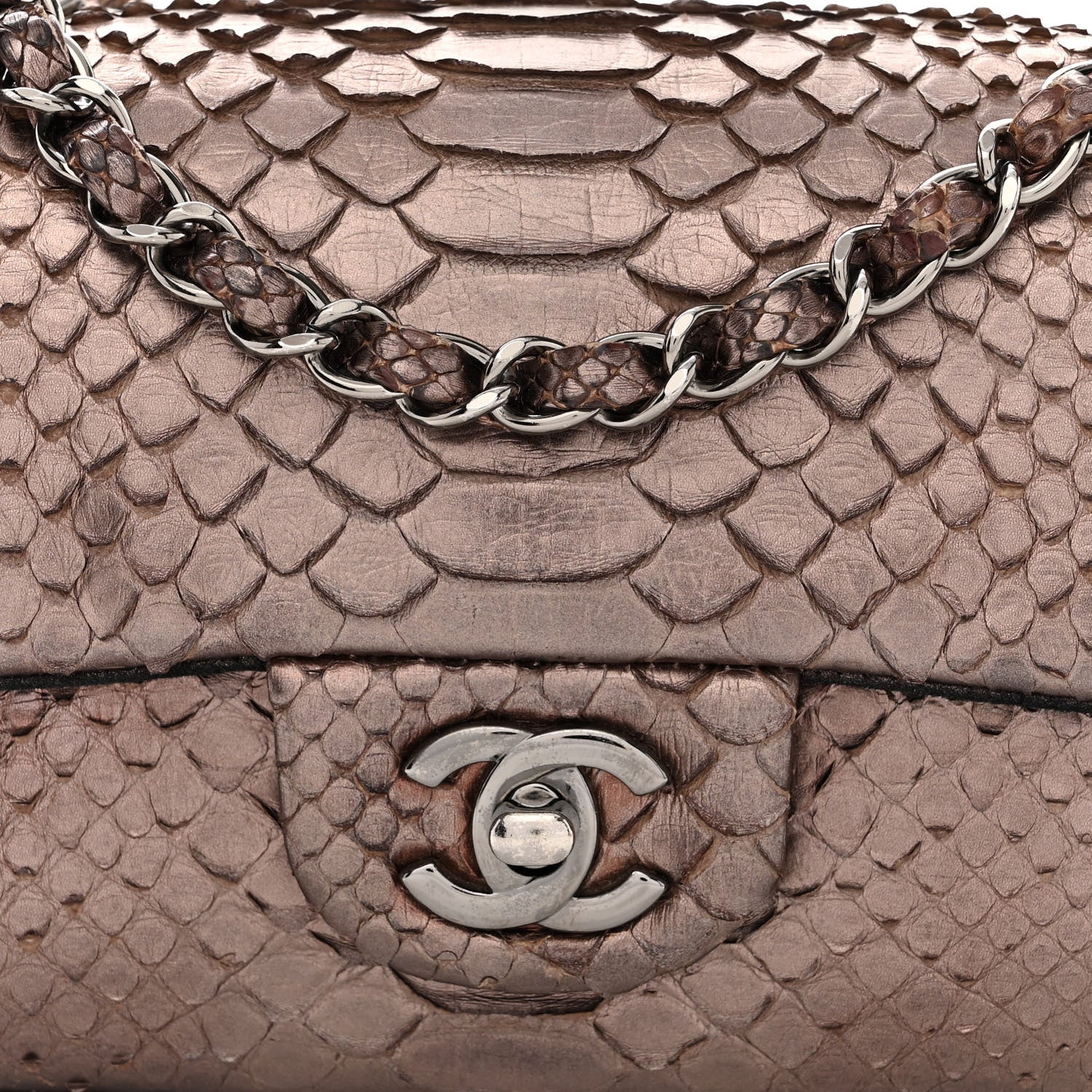 Chanel Metallic Snakeskin Mini Rectangular Flap Bronze 8 of 10