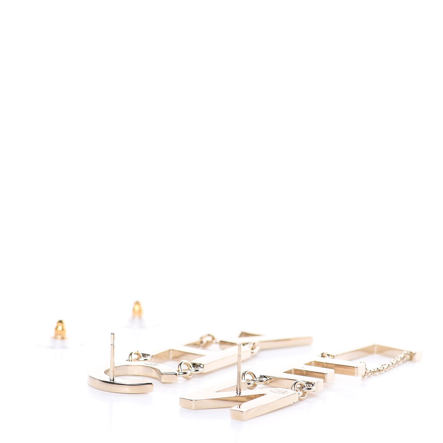 Metal Cha-Nel Logo Drop Earrings Gold