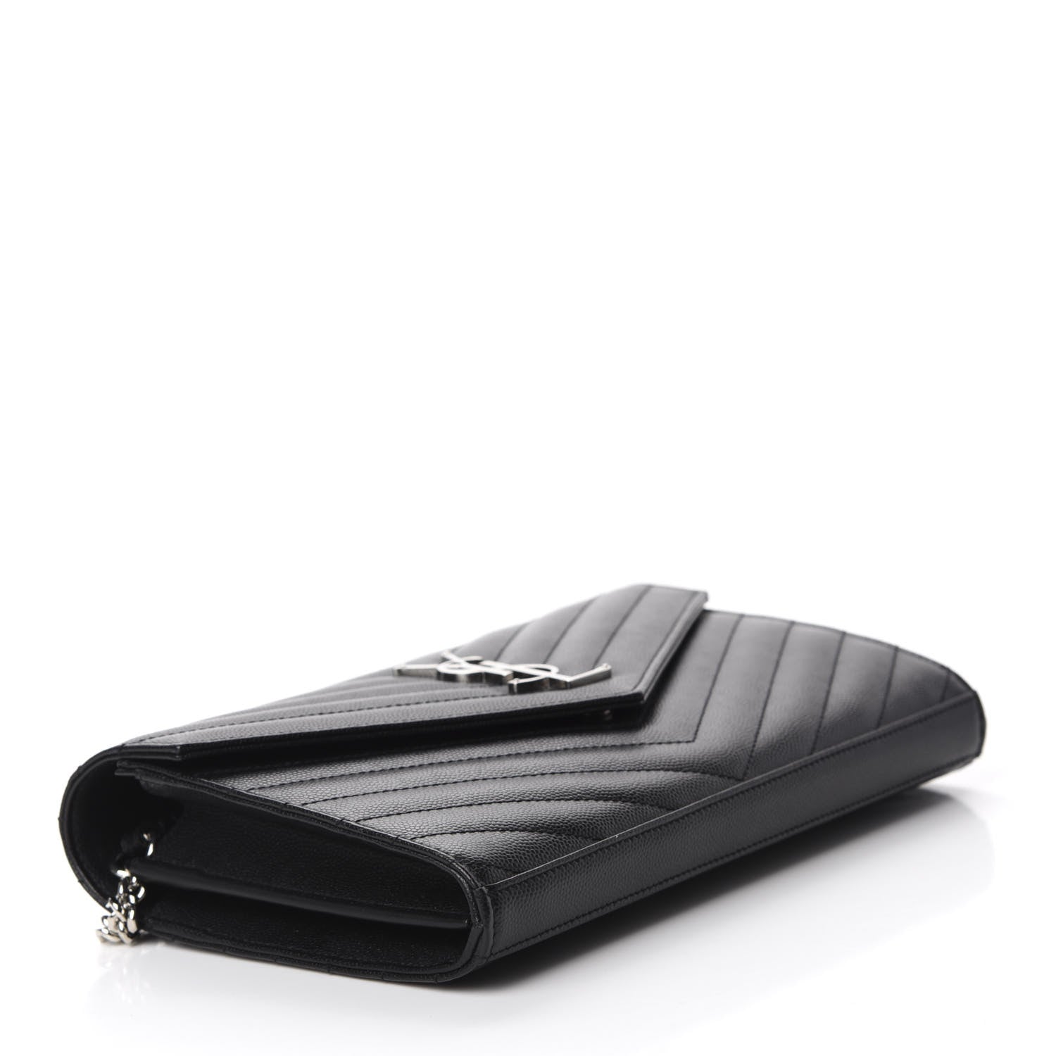 Saint Laurent Grain De Poudre Matelasse Chevron Monogram Chain Wallet Black 4 of 13