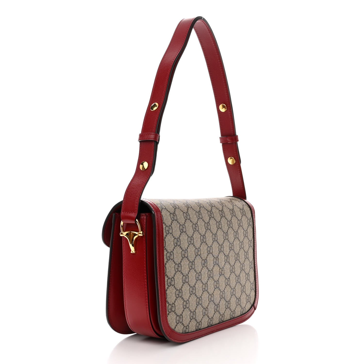 Gucci GG Supreme Monogram Azalea Calfskin Horsebit 1955 Shoulder Bag Beige Ebony New Cherry Red 3 of 14